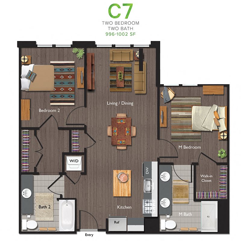 Two Bedrooms/Two Bathrooms (C07) Floor Plan 5